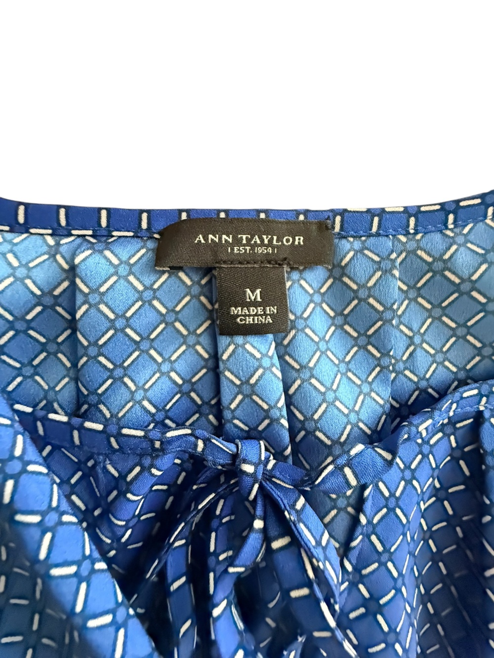Ann Taylor Royal Blue Printed Tie-Front Blouse - Picture 8 of 8